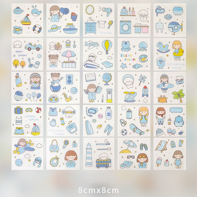 Bộ 100 Tờ Sticker Hoạt Hình Xinh Xắn Dùng Trong Trang Trí