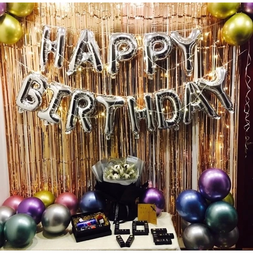 Gói 13 Bong Bóng Lõi Nhôm 16 &quot;Hình Chữ Happy Birthday Trang Trí Sinh Nhật