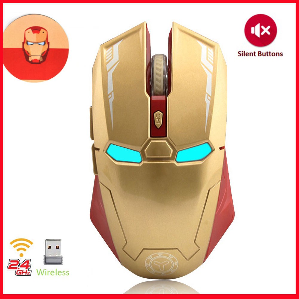 Chuột không dây Iron Man có thể điều chỉnh DPI USB 2.4GHz 6 nút Máy tính quang học Im lặng chơi game