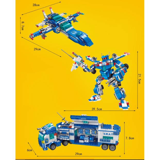 Đồ chơi lắp ráp Robot, Xe tải cảnh sát đặc nhiệm - Lele Brother 8568 Xếp hình thông minh - 700 mảnh ghép