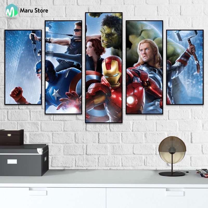 Bộ 5 Marvel, Tranh Tráng Gương 3d Cao Cấp, Trang Trí Nhà Cửa/ Phòng Khách/ Game
