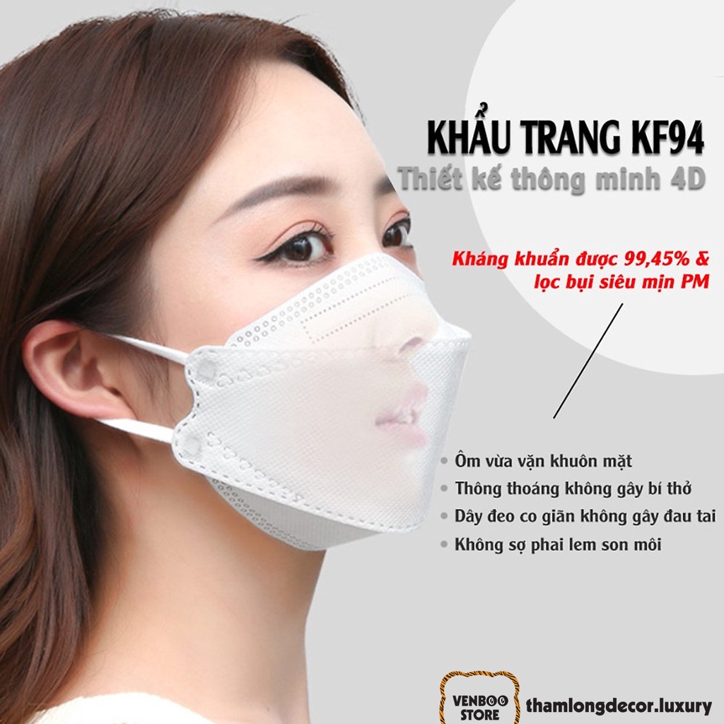 Khẩu Trang KF94 Kháng Khuẩn 100% KHÔNG ĐỔ LÔNG | Khẩu Trang Cá