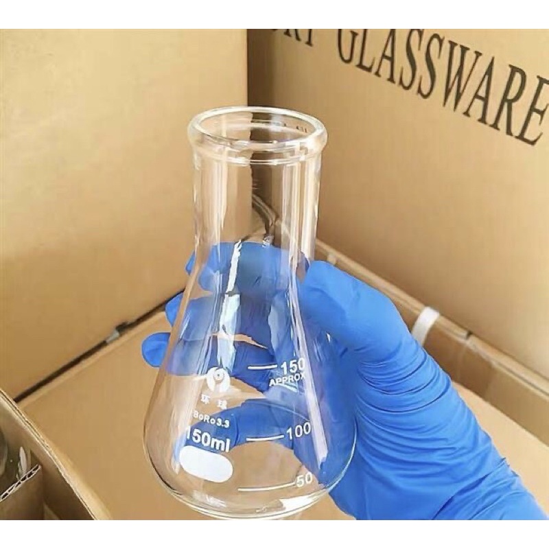 Bình tam giác thủy tinh, Erlenmeyer, bình nón thủy tinh cổ trơn chịu nhiệt