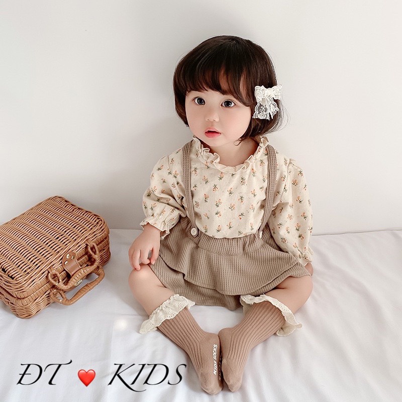 Set Áo Hoa Nhí Dài Tay Kèm Váy Tầng Cho Bé Gái