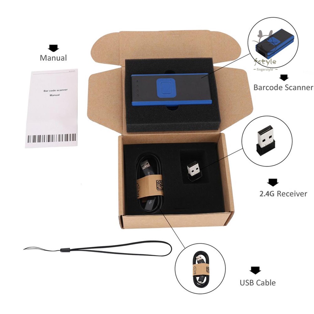 👍Máy quét mã vạch cầm tay 1D 2D QR mini 3 trong 1 không dây BT & 2.4g cho máy tính laptop