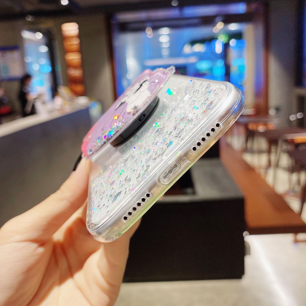 Ốp lưng iPhone 12 mini 11 Pro X XS XR Max 6 6S 7 8 Plus SE 2020 3D Sequin Glitter Cat And Mouse Flowing Silver Foil Holder Soft Case