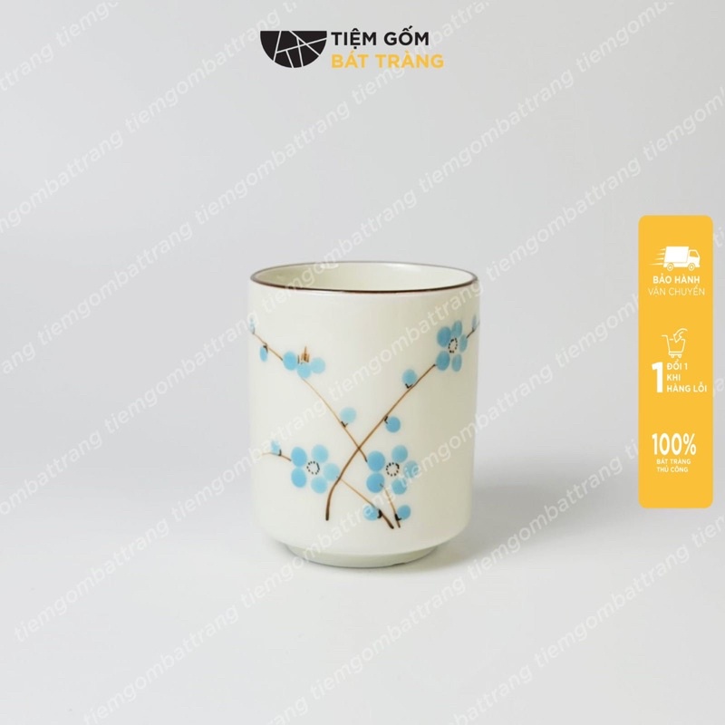 Cốc Sứ Uống Nước Chén Trà Hoạ Tiết Vẽ Tay Men Kem Gốm Sứ Bát Tràng Cao Cấp
