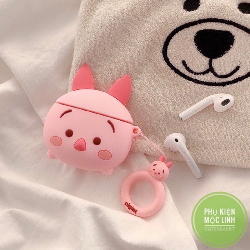 ☘️Tặng kèm móc treo☘️Case Airpod 1 2- Vỏ bao bọc Heo piglet và Vịt Nơ hồng Cover đựng tai nghe không dây Airpods