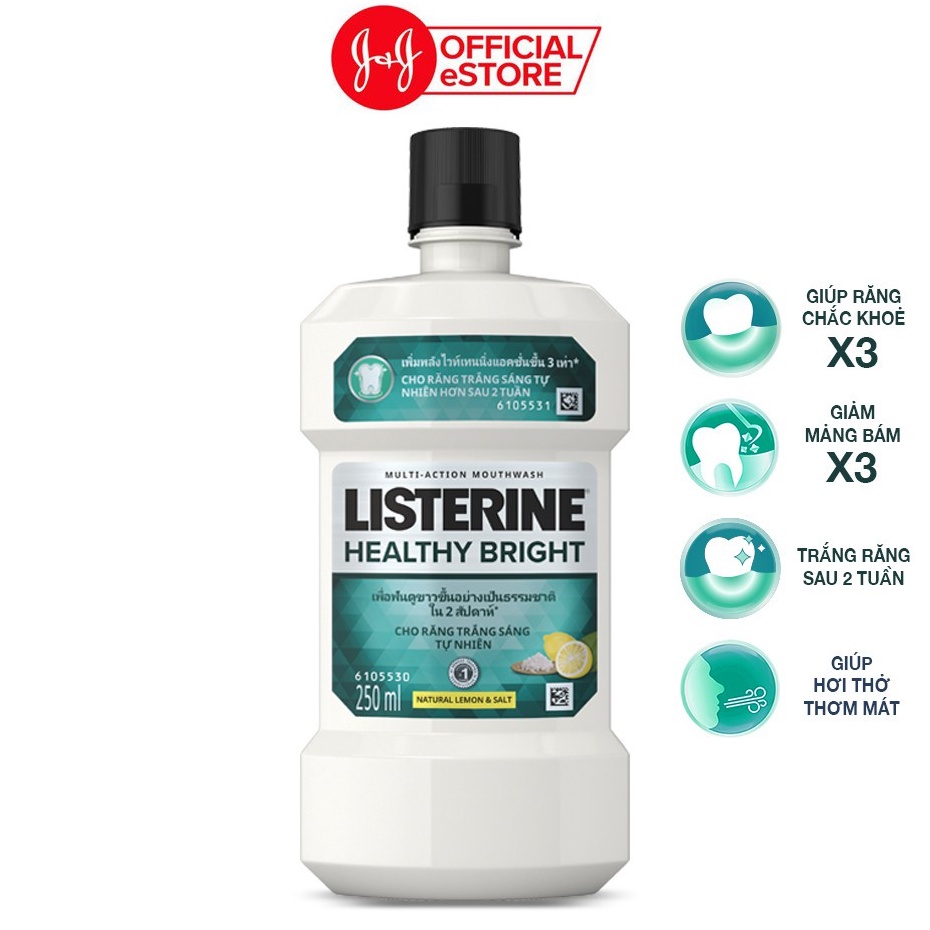 Nước súc miệng giúp răng trắng sáng tự nhiên Listerine Healthy Bright 750ml