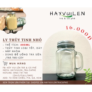 Ly thủy tinh có quai uống trà sữa/trà trái cây - nắp nhôm - 480ml