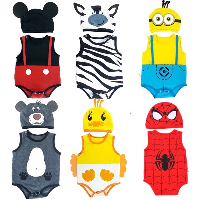 W1- Body Suit Kèm mũ in hình thú [hàng có sẵn]