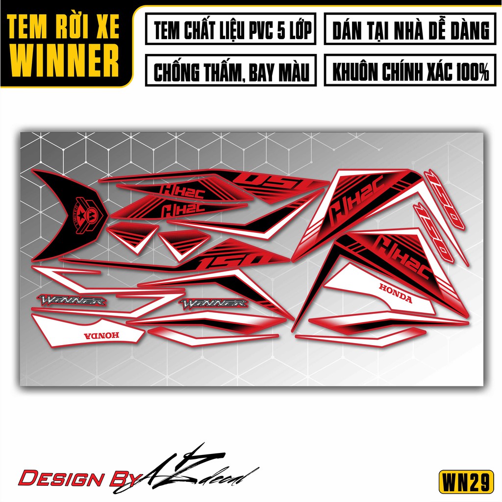Tem Chế Xe Winner 150 Mẫu H2C | 2WN29 | Tem Rời Winner V1 Cắt Khuôn Sẵn, Dễ Dán Tại Nhà