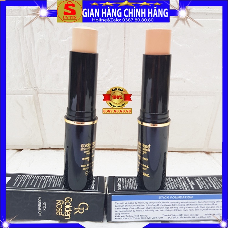 Phấn nền che khuyết điểm kiềm dầu nâng tone dạng thỏi chính hãng Golden Rose cho da dầu mụn khô nhạy cảm hỗn hợp kem nền