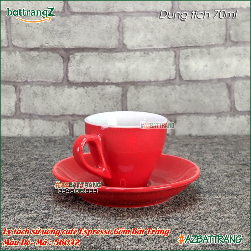 Ly tách sứ uống cafe Espresso màu đỏ Gốm Bát Tràng