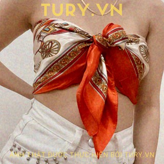Khăn Lụa Vuông Satin Turban 90x90cm Làm Áo Yếm Khăn Quàng Cổ Họa Tiết Xe Ngựa Viền Cam - Tury.vn - Mã TB025