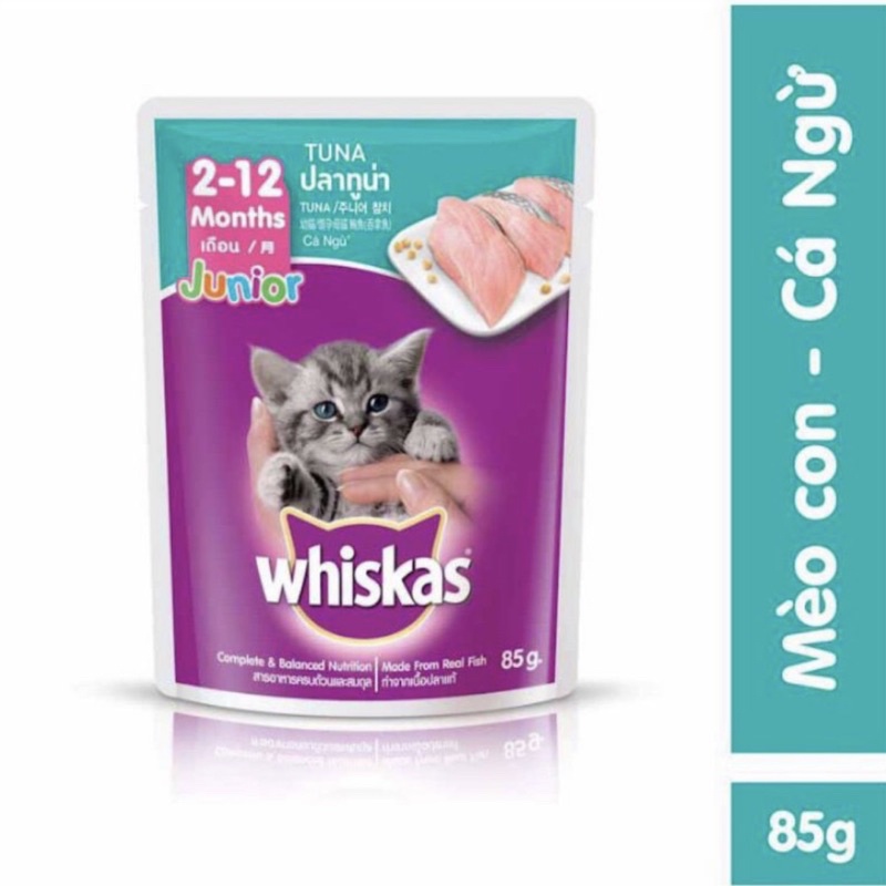 Pate Whiskas dành cho mèo con và mèo trưởng thành đủ vị gói 80g - Thức ăn cho mèo