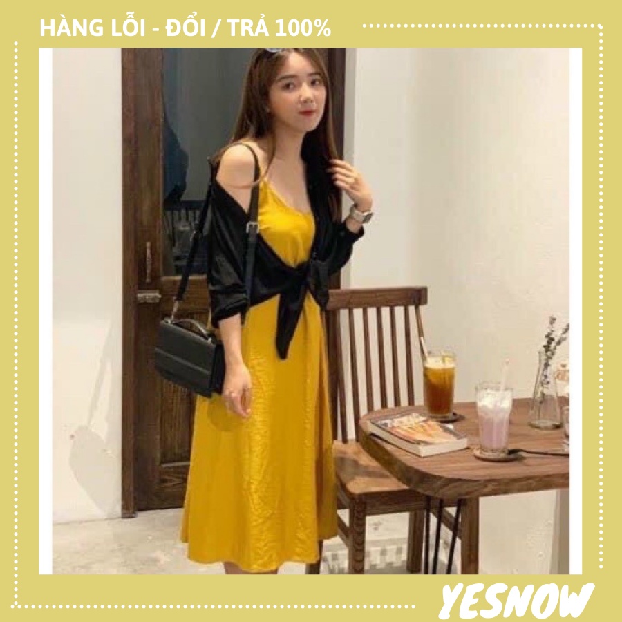 Váy 2 dây, đầm xuông - ( ảnh/video thật shop tự chụp và quay ) chất đũi lụa trơn basic nữ nhiều màu có sẵn