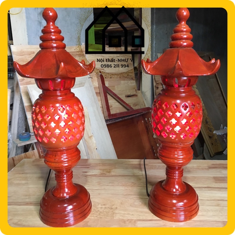 Đôi ĐÈN GỖ thờ mái chùa cao 48 cm cao cấp