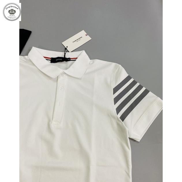 Áo polo Thome Brown kẻ sọc tay cực hai màu trắc đen-Áo thun nam có cổ hit