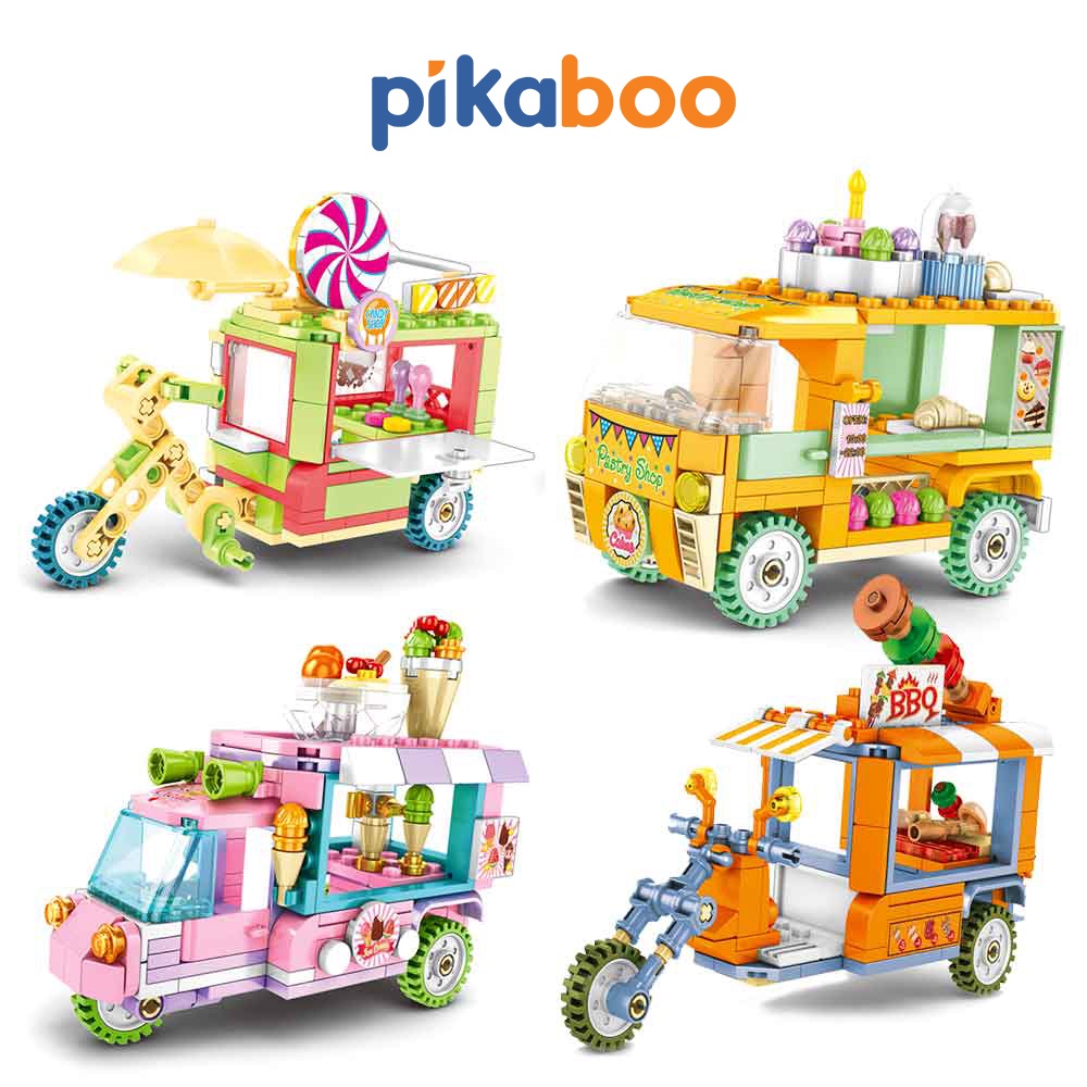 Đồ chơi cho bé lắp ráp Pikaboo mô hình ô tô bán đồ ăn đường phố chất liệu nhựa ABS bền bóng và an toàn cho trẻ em