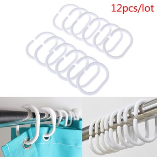 Móc treo rèm cửa nhà tắm bằng nhựa màu trắng - Set 12 móc treo hình chữ C
