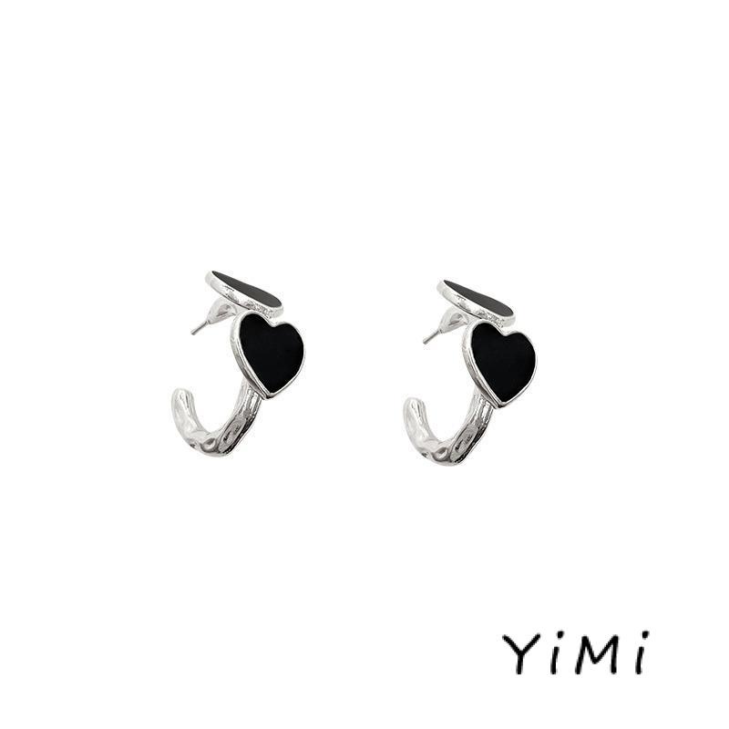 Khuyên Tai Hình Trái Tim Màu Tối Phong Cách Hàn Quốc Cổ Điển