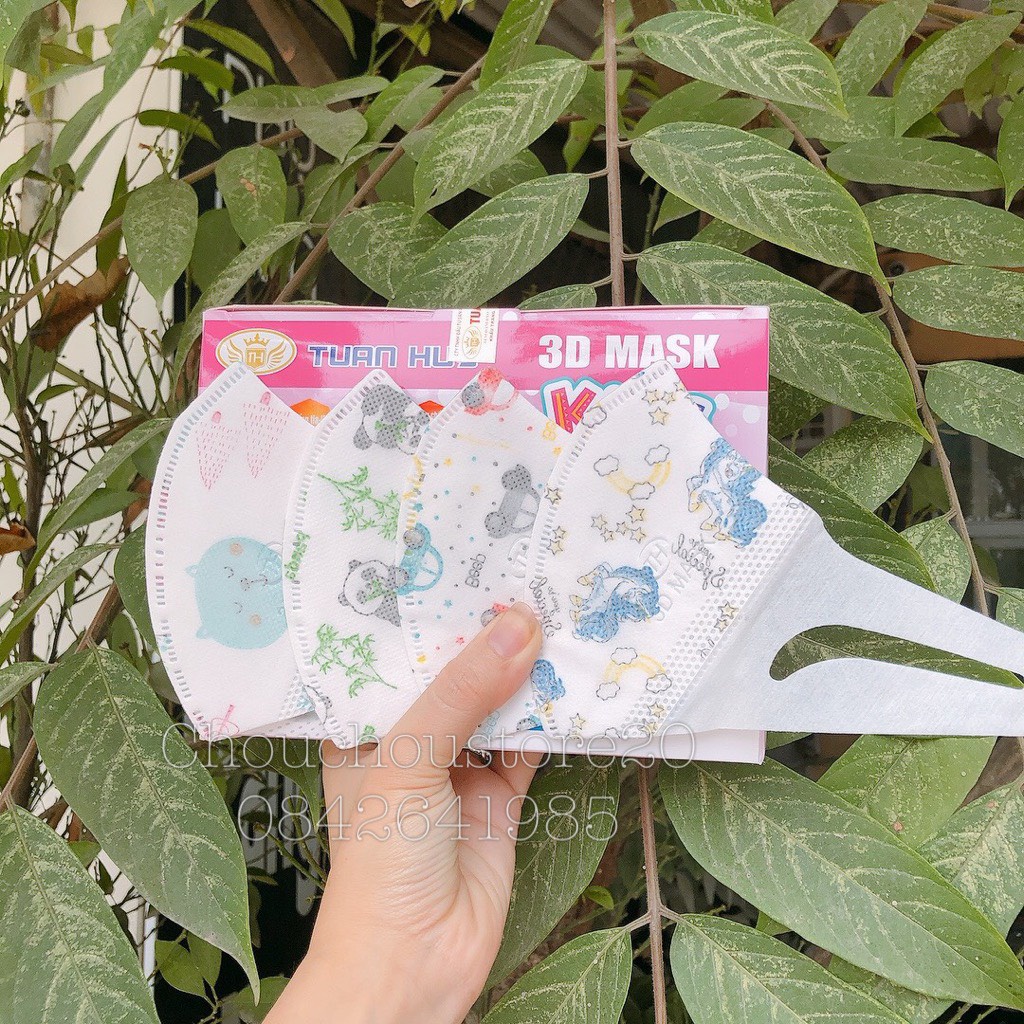 1 Hộp [50 Chiếc] Khẩu Trang Kháng Khuẩn Trẻ Em 3D Kid Mask Hãng Tuấn Huy In Hình Hoạ Tiết Cho Bé Từ 3 đến 8 Tuổi