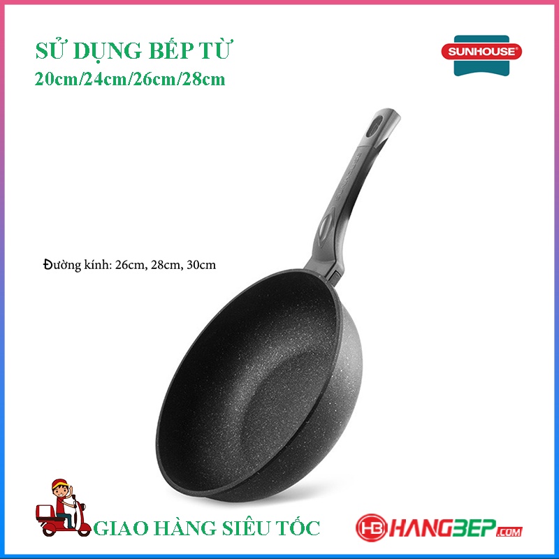 Chảo sâu lòng chống dính đá hoa cương 26cm,28cm,30cm Sunhouse SBDS26,SBDS28,SBDS30