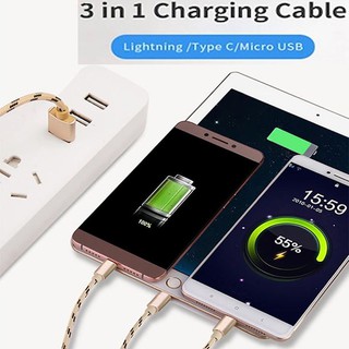 Cáp sạc 3 đầu SIÊU BỀN 3in1 Charging Cable tương thích Lightning – Micro USB – USB Type C