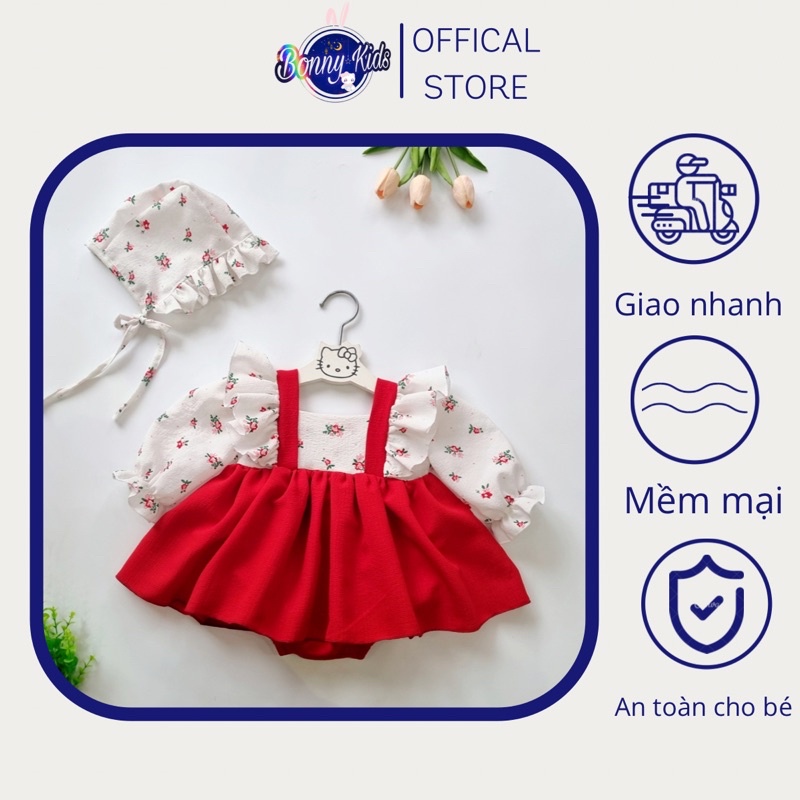 Body Váy Hoa Đỏ Cho Bé Gái 0-12 Tháng, Váy Thôi Nôi, Đầm Đầy Tháng, Bodysuit Sơ Sinh, Váy Công Chúa, Váy Xoè Cho Bé