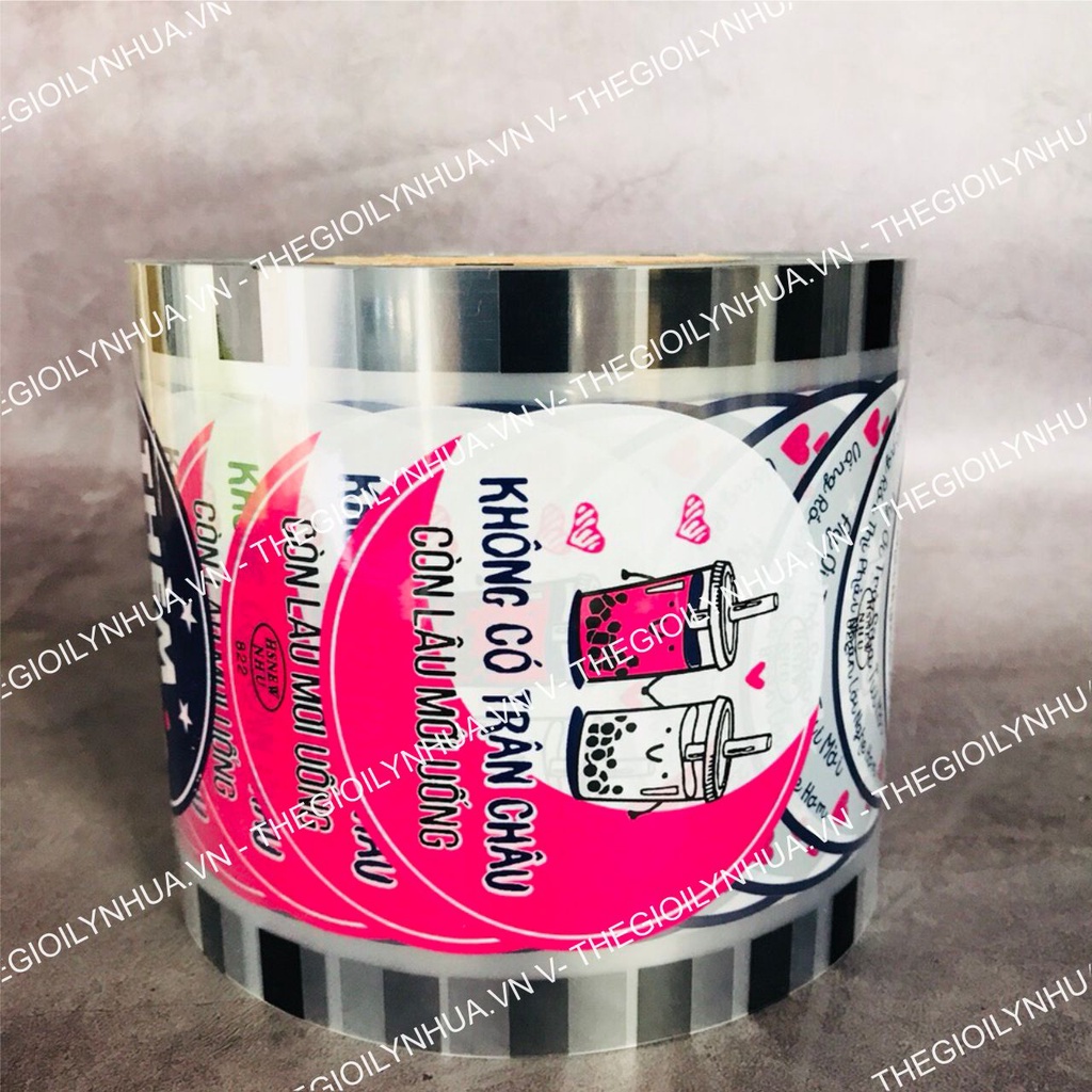 Màng dập cốc, cuộn màng ép 2400 logo dập cốc nhựa PP từ 300ml đến 700ml in sẵn có 4 logo/cuộn mã 822
