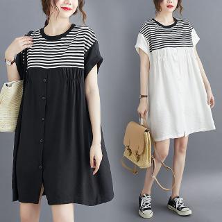 Đầm Mùa Hè 2020 Plus Size Ghép Vải Phong Cách Phương Tây Cho Nữ