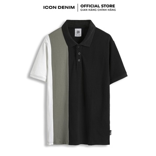 Áo polo nam icon denim dáng suông phối màu color block pl051005