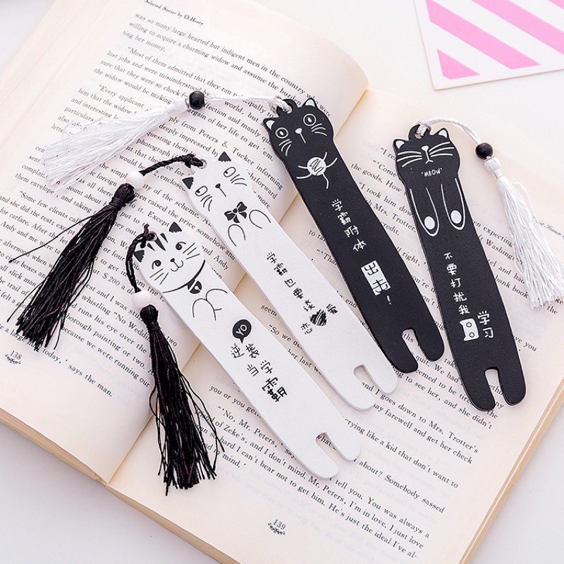 Kẹp sách bookmark mèo đen trắng