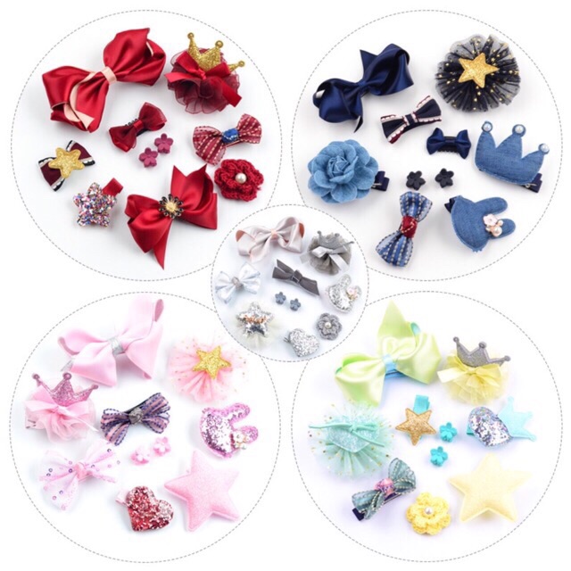 [ giá sỉ] Bộ nơ set nơ kẹp tóc 10 chi tiết cho bé gái