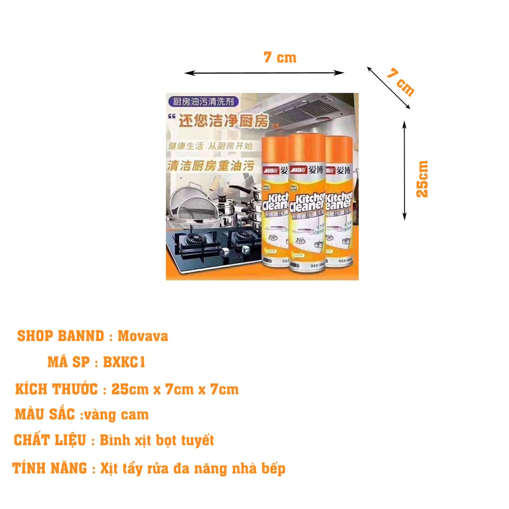Bình xịt tẩy đa năng kitchen bọt tuyết giúp vệ sinh nhà bếp dễ dàng shop Movava - BXKC1