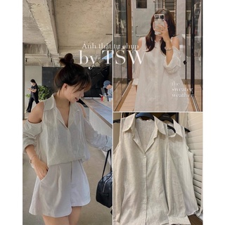 Áo sơ mi nữ dài tay khoét vai, có cổ chất thô mát - The Sweater Weather