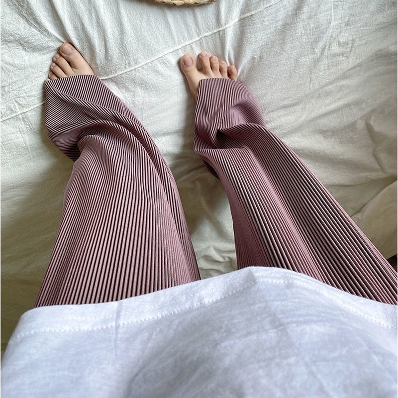 Quần Lụa Lạnh Ống Rộng Lưng Cao Xếp Ly Ống Rộng Thông Thường Kiểu Mới