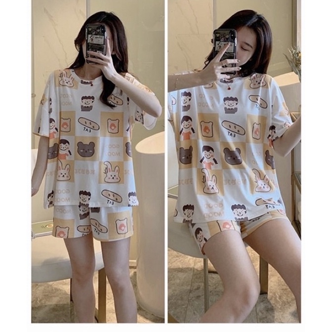 Bộ thun đùi nữ hoạ tiết hoạt hình dễ thương