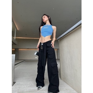 Quần Yếm Ống Rộng Phong Cách Hip Hop Mỹ Chất Liệu 100% Cotton Cho Nam Nữ