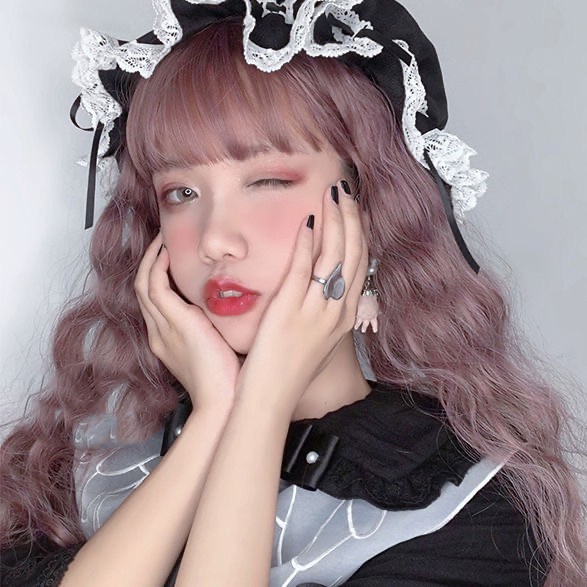 Bộ Tóc Giả Nữ Xoăn Dài Màu Hồng Tím Cá Tính