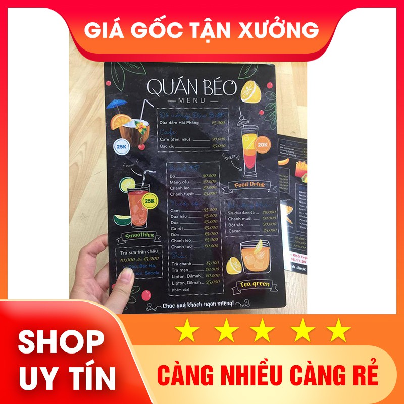 Menu nhựa PVC không thấm nước, không phai màu