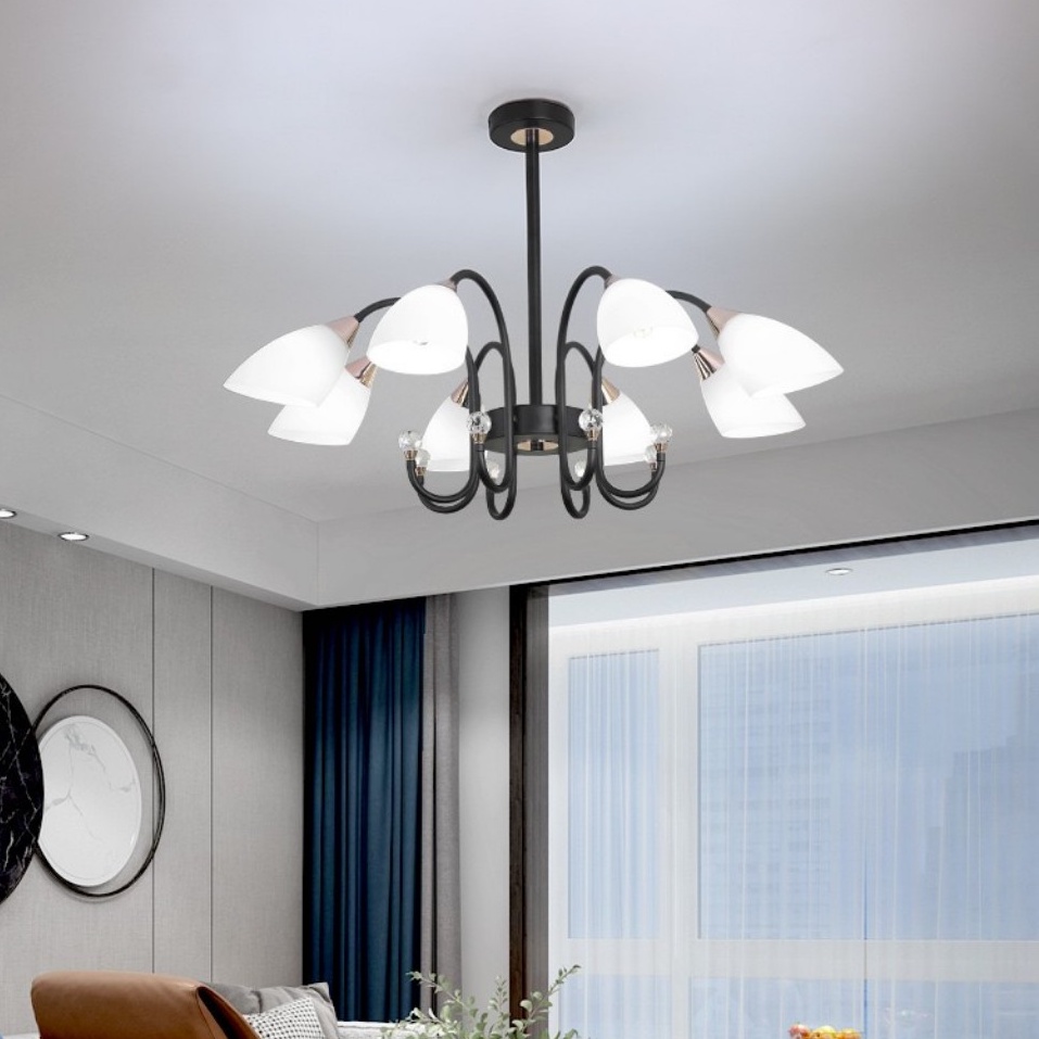 Đèn chùm, Super Vilighting, Mã CN6-15, AC220, RA80 ,CRI&gt;90,6- 15 tay, cs 75-135W, Đui E27, Mạ tĩnh đện Bảo hành 48 tháng