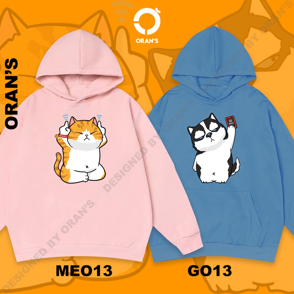 Áo Hoodie đôi in hình chó husky và mèo 13 chất nỉ cotton lót bông cao cấp form rộng unisex ORANS - ORAN'S HOODIE COUPLE