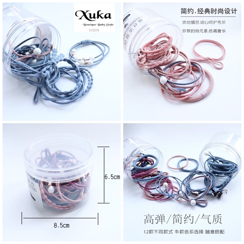 Set 12 Dây Buộc Tóc Nhiều Màu Co Giãn Phong Cách Hàn Quốc Cho Nữ Có Hộp Đựng Xịn Xò