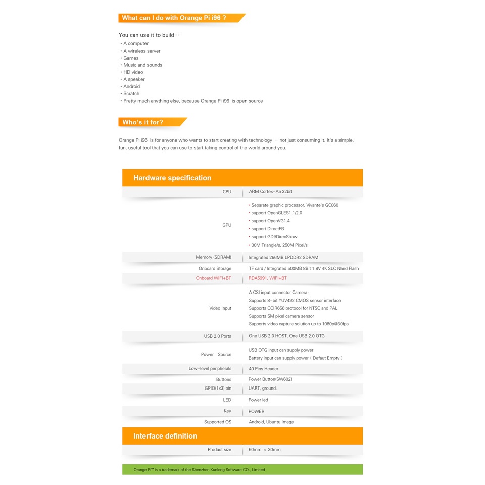 Bảng Mạch Cam Pi I96 256mb Cortex-A5 32bit Kết Nối Wifi / Bluetooth / Camera | BigBuy360 - bigbuy360.vn