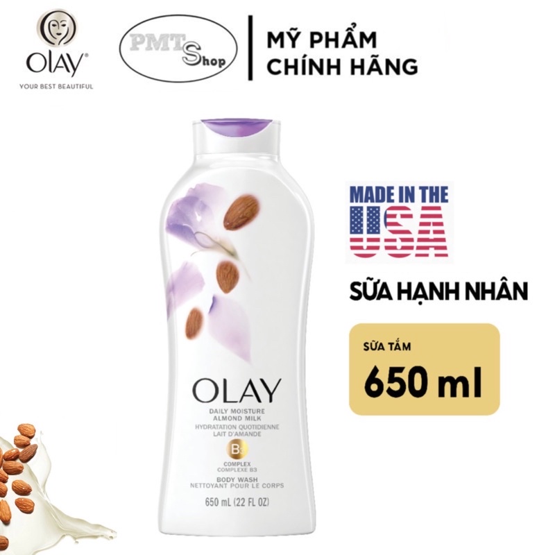 Sữa tắm dưỡng ẩm Olay 650ml Muối Biển | Hạnh Nhân | Hoa Lan | Dâu | Bơ Sữa | Chống lão hóa , Age 364ml