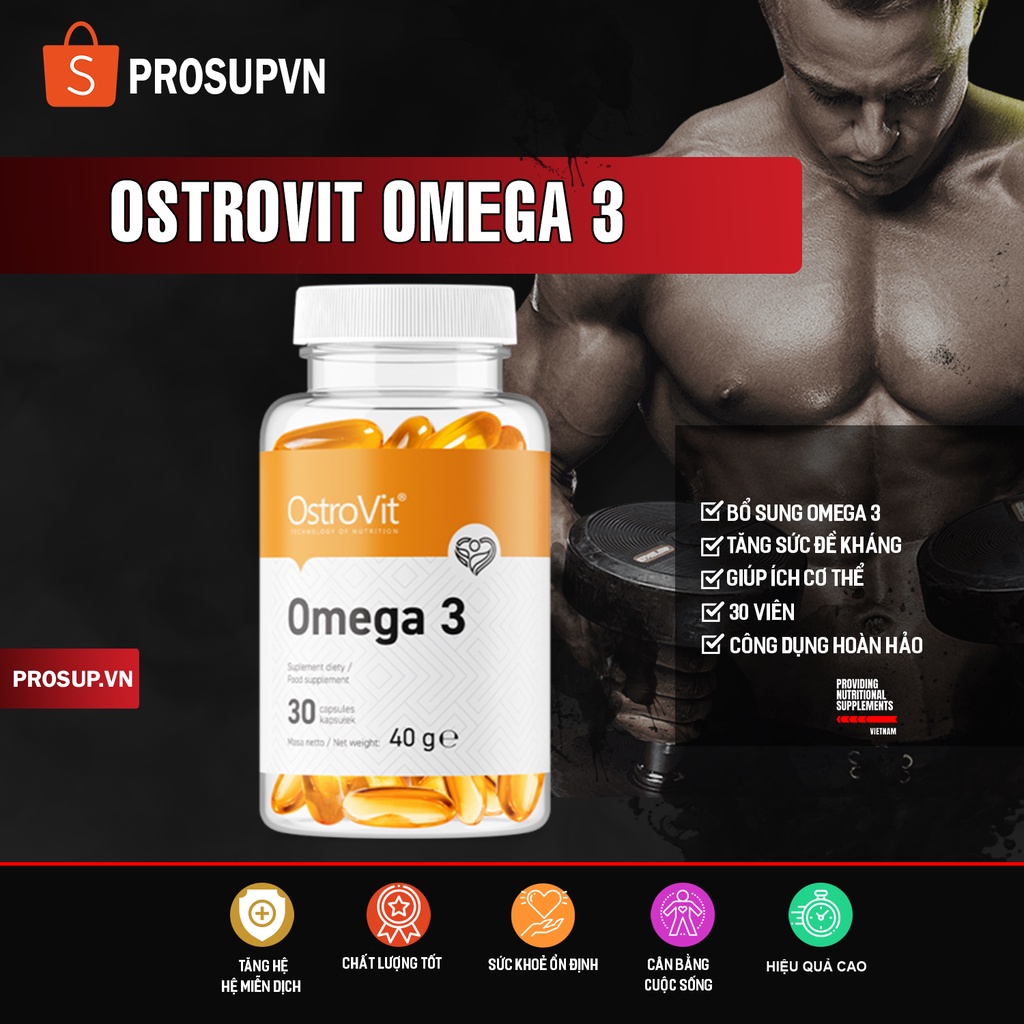 Fish Oil Omega 3 Ostrovit (30 Viên -1000mg Fish oil,400mg EPA, 240Mmg DHA) Ostrovit . Hỗ trợ tim mạch,mắt và xương khớp