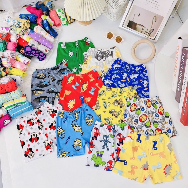 QUẦN ĐÙI COTTON XUẤT DƯ CHO BÉ  FREESHIP SET 5/10 QUẦN ĐÙI XUẤT DƯ CHẤT MỀM ĐẸP ,CO GIÃN 4 CHIỀU CHO BÉ 8-18kg