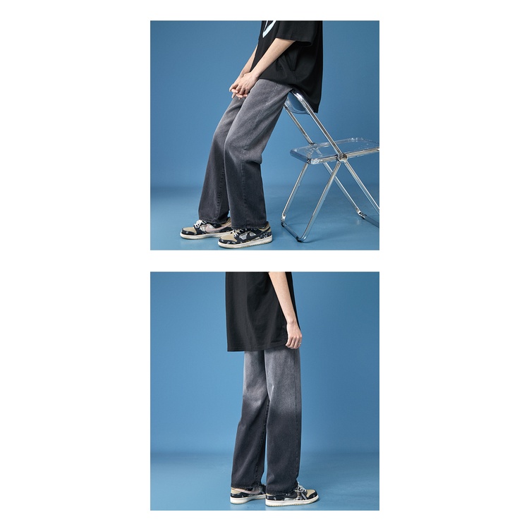 Ống rộng jean phong cách hàn quốc wash 2 màu Ống Suông Unisex- quần bò nam
